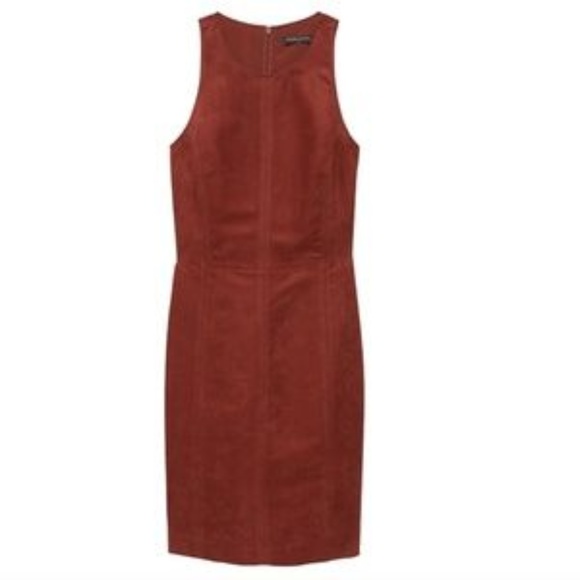 ❤ Banana Republic Red Vegan Suede Sleeveless Dress - Picture 5 of 8
